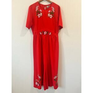 Asos Womens Red Embroidered Floral Jumpsuit with Zipper Closure Holiday | Sz 12